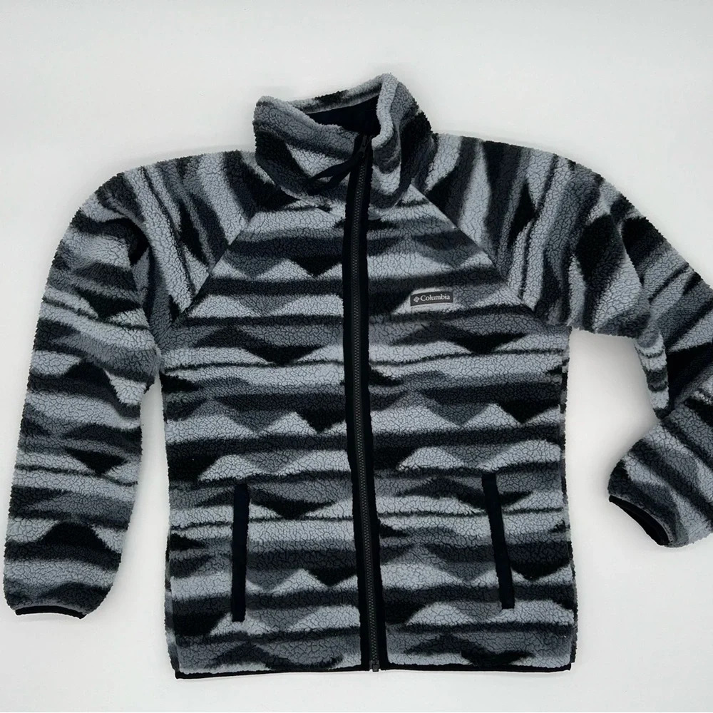 Columbia Women Cozy Camper Heavyweight Black‎ Triangles Fleece Jacket Size Small